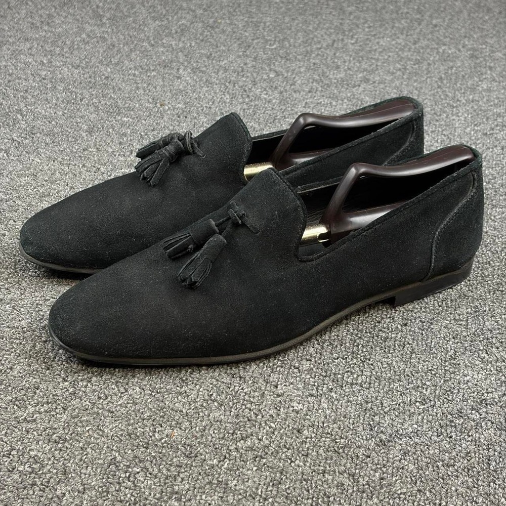 Men's Black Suede Leather Tassle Tassel Dress Loafers Size 8.5